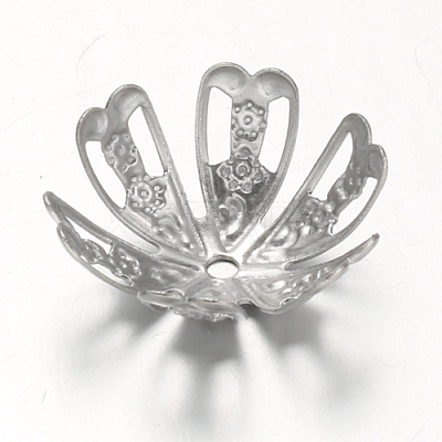 Tarnish Resistant 6-Petal 304 Stainless Steel Flower Bead Caps STAS-F094-09P-1