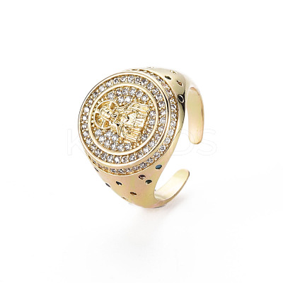 Clear Cubic Zirconia Flat Round Wide Band Cuff Ring RJEW-N035-075-NF-1