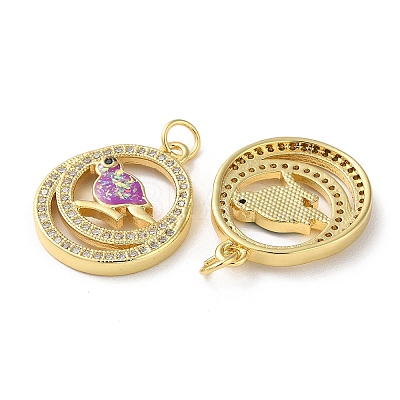 Brass Micro Pave Clear Cubic Zirconia Pendants KK-C045-43G-1