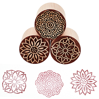 3Pcs 3 Styles Round Wooden Traditional Chinese Moon Cake Stamps AJEW-OC0004-19B-1