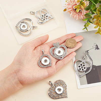 6Pcs 6 Style Heart Alloy Rhinestone Hang Snap Base Big Pendants ALRI-PH0001-29-1