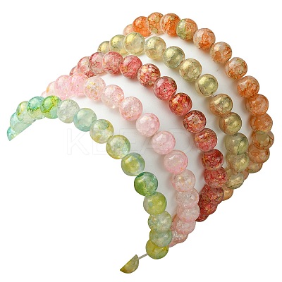 5Pcs 5 Color Crackle Glass Round Beaded Stretch Bracelets Set BJEW-JB09695-02-1