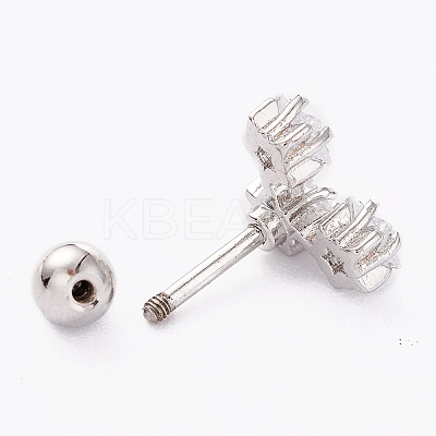 Brass Micro Pave Clear Cubic Zirconia Barbell Cartilage Earrings AJEW-P017-15P-1
