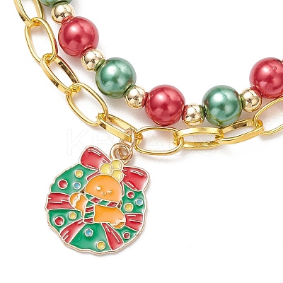 5Pcs 5 Styles Christmas Alloy Enamel Multi-strand Bracelets for Women BJEW-JB12079-1