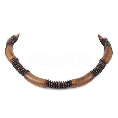 12MM Two Tone Acrylic & CCB Plastic & Coconut Curved Tube Beaded Necklaces for Women NJEW-JN05373-03-1