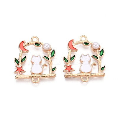 Alloy Enamel with ABS Imitation Pearl Cat Back with Swing Connector Charms PALLOY-T092-60-1