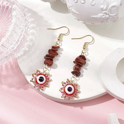 Evil Eye Natural Red Jasper Chip & Seed Beads Dangle Earrings EJEW-MZ00166-03-1