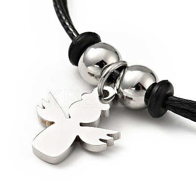 304 Stainless Steel Angel Charm Bracelet with Waxed Cord for Women BJEW-A125-16-1