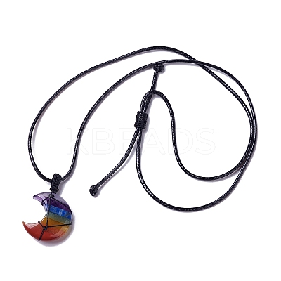 Adjustable Natural Mixed Gemstone Moon Pendant Necklace NJEW-B086-02M-1