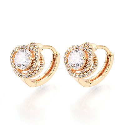 Brass Micro Pave Clear Cubic Zirconia Flower Hoop Earrings EJEW-T048-43G-1