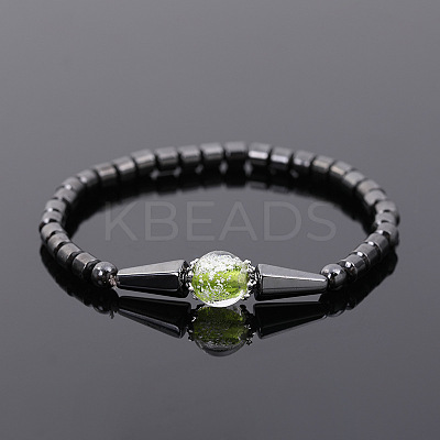 Synthetic Hematite Column & Cone Beaded Stretch Adjustable Magnetic Therapy Anklets with Luminous Beads FS-WGCFE2C-01-1