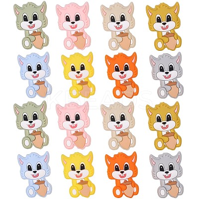 16Pcs 8 Colors Cartoon Squirrel Silicone Beads JX713A-1