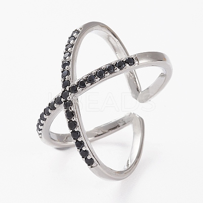 Brass Micro Pave Cubic Zirconia Cuff Rings RJEW-C101-13G-C-1