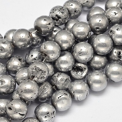 Round Electroplated Natural Druzy Geode Quartz Crystal Beads Strands G-A143A-10mm-01-1