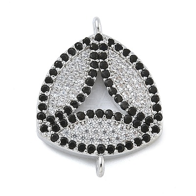 Rack Plating Brass Micro Pave Clear & Black Cubic Zirconia Triangle Connector Charms KK-A234-076P-1