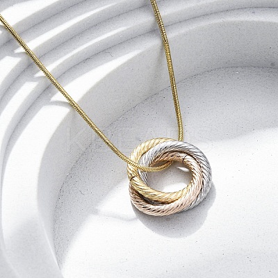 304 Stainless Steel Triple Circles Pendant Necklaces for Women NJEW-Z044-14M-1