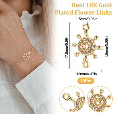 Long-Lasting Plated Brass Micro Pave Clear Cubic Zirconia Connector Charms KK-BBC0003-34-1