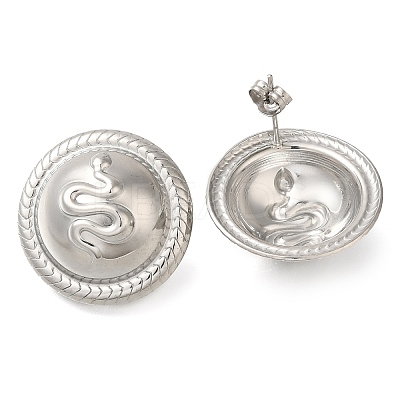 304 Stainless Steel Flat Round with Snake Stud Earrings EJEW-I312-07P-1