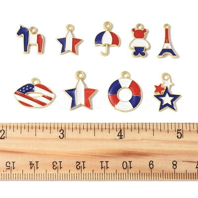 45Pcs 9 Styles Independence Day Alloy Enamel Pandants FIND-FS0004-09-1