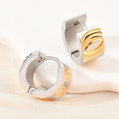 Two Tone 304 Stainless Steel Stripe Hoop Earrings EJEW-L307-04GP-03-1