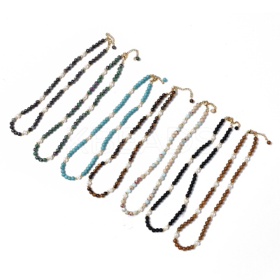 Gemstone & Natural Pearl & Glass Beaded Necklace with 304 Stainless Steel Clasp for Women NJEW-F302-06-1