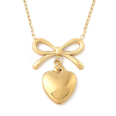 Ion Plating(IP) 304 Stainless Steel Bowknot & Heart Pendant Cable Chain Necklaces for Women NJEW-F328-10G-1