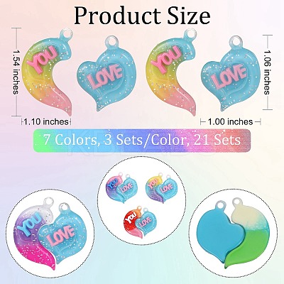 21 Sets 7 Colors Gradient Color Opaque Resin Pendants RESI-SZ0001-90-1