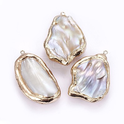 Electroplate Natural Baroque Pearl Keshi Pearl Big Pendants PEAR-F010-02G-1