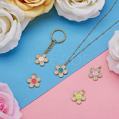 5Pcs 5 Colors Brass Micro Pave Clear Cubic Zirconia Pendants ZIRC-SZ0003-95-1