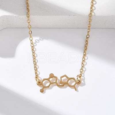 304 Stainless Steel Chemical Symbol Pendant Necklaces NJEW-Z073-03G-06-1