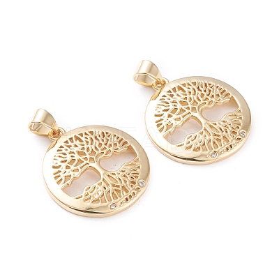 Brass Micro Pave Clear Cubic Zirconia Pendants KK-F814-15G-1