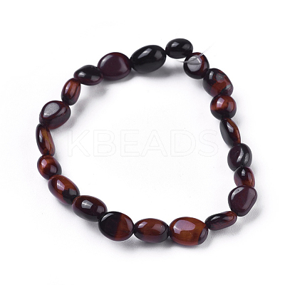 Dyed & Heated Natural Red Tiger Eye Bead Stretch Bracelets BJEW-K213-13-1