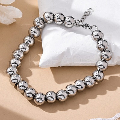 Non-Tarnish 202 Stainless Steel Round Beaded Bracelets for Men Women LS-BJEW-D034-01P-1