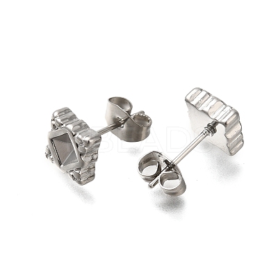 304 Stainless Steel Rhombus Stud Earrings for Women EJEW-M028-06S-1