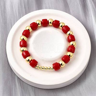 ABS Imitation Pearl Round Beads Stretch Bracelets for Women BJEW-D317-12C-G-1