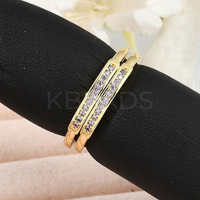 Brass Micro Pave Cubic Zirconia Open Cuff Rings for Women RJEW-R011-01G-02-1