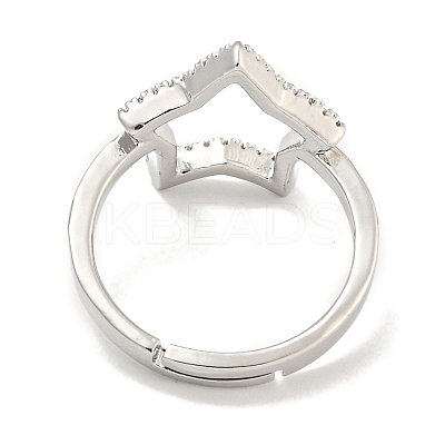 Star Rack Plating Brass Micro Pave Cubic Zirconia Adjustable Rings for Women RJEW-F162-13P-1