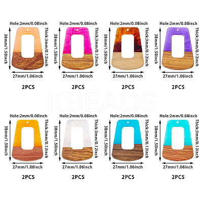 16Pcs 8 Colors Resin & Wood Pendants RESI-TA0003-72-1