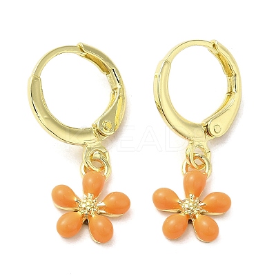 Flower Real 18K Gold Plated Brass Dangle Leverback Earrings EJEW-L268-009G-03-1