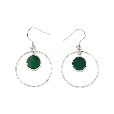 Natural Dyed & Heated Green Onyx Agate Flat Round Dangle Earrings EJEW-Z024-11A-P-1