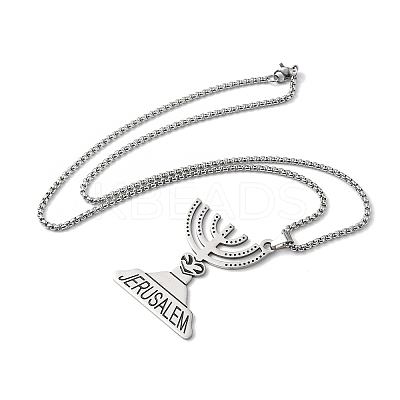 201 Stainless Steel Menorah Pendant Necklaces for Hanukkah LS-NJEW-H065-21P-1