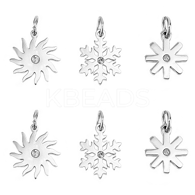 6Pcs 3 Style Eco-Friendly 316 Surgical Stainless Steel Micro Pave Clear Cubic Zirconia Charms RB-UN0001-06-1