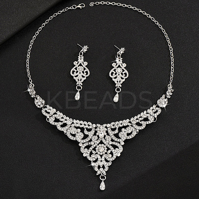 Brass Rhinestone Pendant Necklaces & Earring Sets for Women WG00284-05-1
