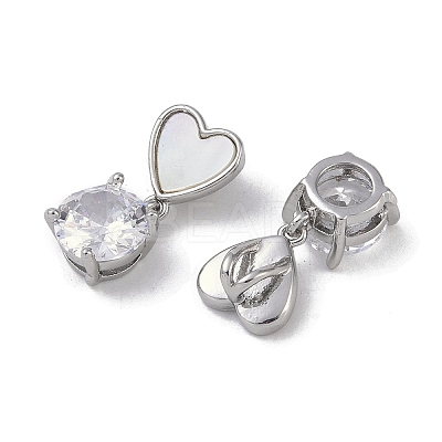 Brass & Shell & Clear Cubic Zirconia Pendants KK-G497-13P-1