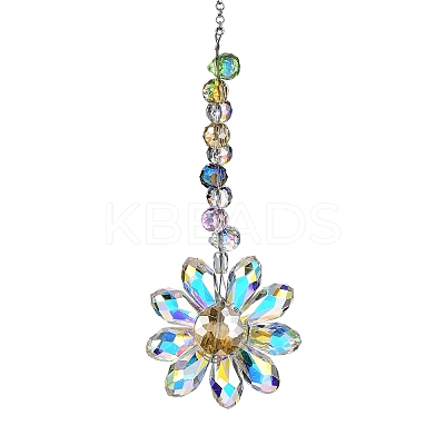 Glass Flower Hanging Suncatchers HJEW-C009-01A-1