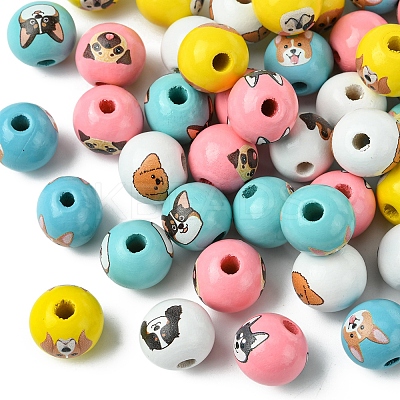 50Pcs 10 Colors Wood European Beads WOOD-FS0001-26-1