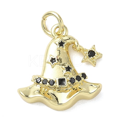 Halloween Themed Brass Micro Pave Black Cubic Zirconia Enamel Pendants KK-L248-02G-1