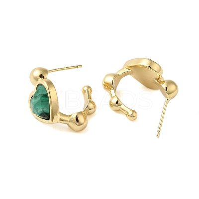 Natural Malachite Heart Stud Earrings EJEW-K287-01G-10-1