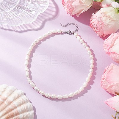 Natural Cultured Freshwater Pearl Rice Beaded Necklaces for Women NJEW-JN05337-02-1