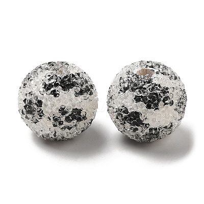 Spray Painted Wood European Beads with Rhinestone RESI-C038-03I-1